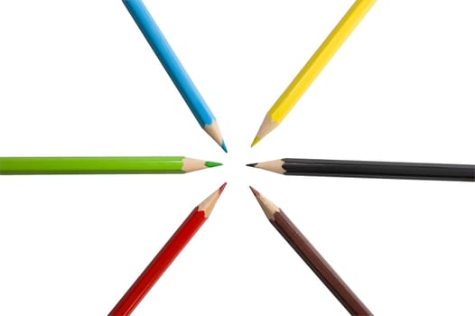 Colorful pencils on white background