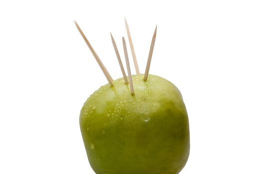 Prickly green apple with spikes going from within