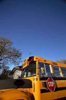 School bus parked in Crane Valley in Saskatchewan