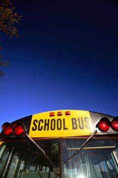 School bus parked in Crane Valley in Saskatchewan