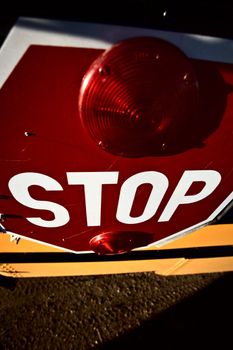 Stop sign on school bus in Saskatchewan