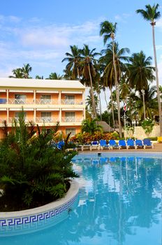 Swimming pool and accommodation at tropical resort
