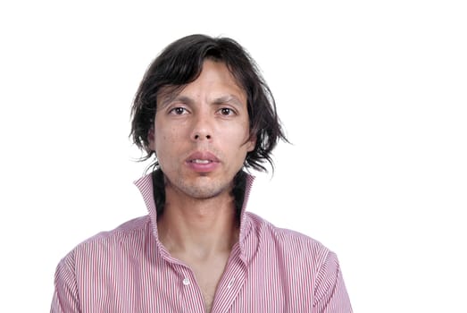 young casual man portrait in white background