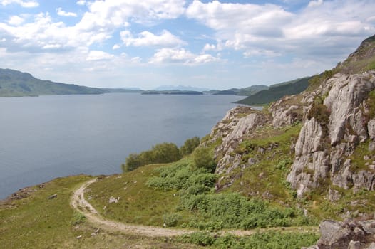 Loch Morar with the mountains of the Island of Rum in the distance, Scotland