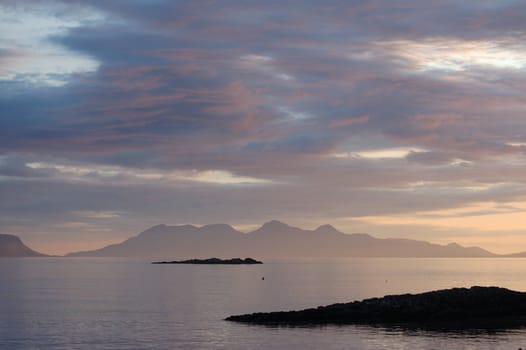 The island of Rum late summers evening from Arisaig