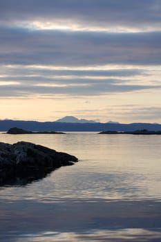 The skye mountains from Arisaig, Scotland, late evening