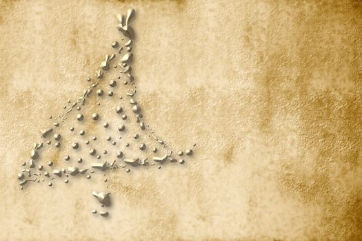 Christmas Card, parchment christmas tree sepia golden drops