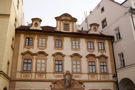 The walls of beautiful homes, windows, design, vintage style. Prague, Czech Republic