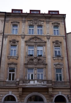 The walls of beautiful homes, windows, design, vintage style. Prague, Czech Republic