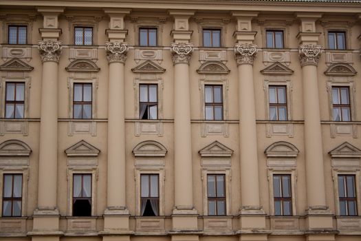 The walls of beautiful homes, windows, design, vintage style. Prague, Czech Republic
