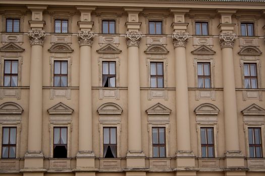 The walls of beautiful homes, windows, design, vintage style. Prague, Czech Republic