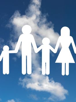 A family cutout shape isolated against a blue sky
