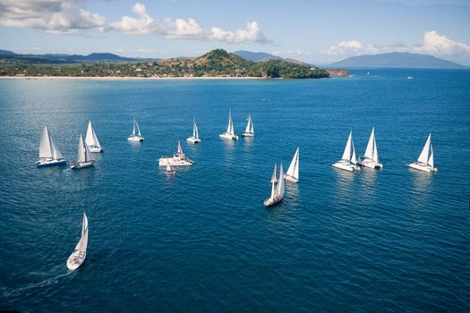 Regatta in indian ocean, sailboat and catamaran