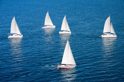 Regatta in indian ocean, sailboat and catamaran