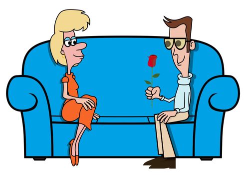 Illustration of a cartoon couple sitting on a sofa