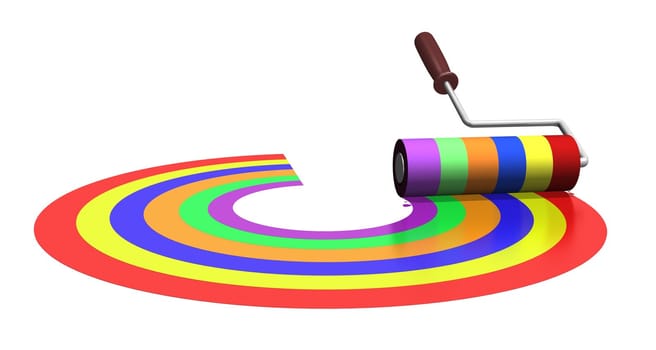 Illustration of a paint roller painting a rainbow