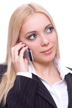 young business woman calling on a white background