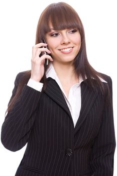 young business woman calling on a white background