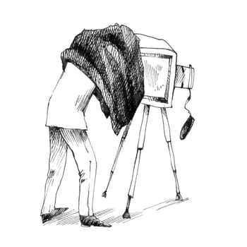 vintage drawing illustration of photographer making a photo