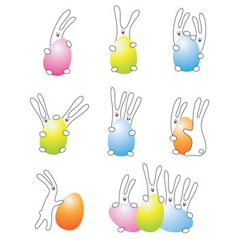 Easter Icons set - rabbits and eggs