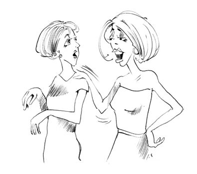 caricature sketch illustration of two women talking