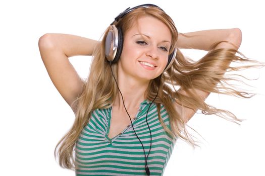 smiling young girl listening to music