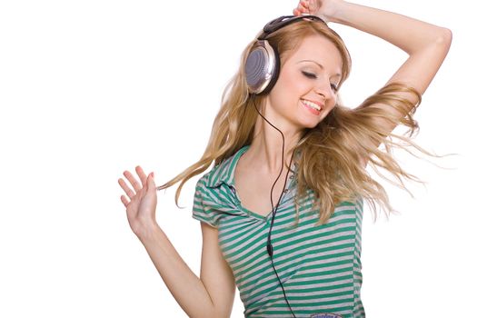 smiling young girl listening to music