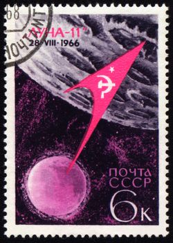 USSR - CIRCA 1966: A stamp printed in USSR devoted to the flight of soviet automatic spaceship "Luna-11" to the Moon, circa 1966