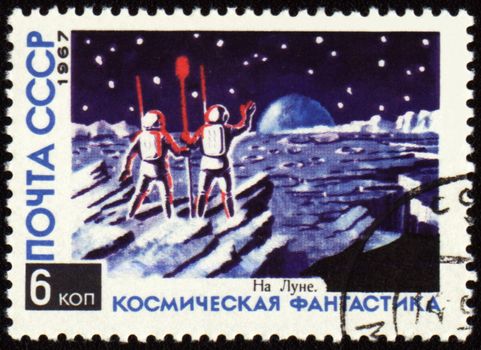 USSR - CIRCA 1967: A stamp printed in USSR shows space fantesy picture "On the Moon", circa 1967