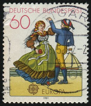 GERMANY- CIRCA 1981: stamp printed by Germany, shows  Traditional Costume, Northern couple, circa 1981.