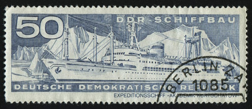 GERMANY- CIRCA 1971: stamp printed by Germany, shows Explorer ship Akademik Kurtschatow, circa 1971.