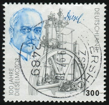 GERMANY- CIRCA 1997: stamp printed by Germany, shows Centenary of Rudolf Diesel�s Engine, circa 1997.