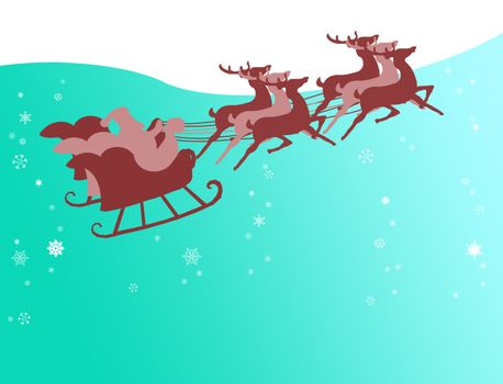 Santa Claus in his sleigh with snow flake in the sky, Gift concept