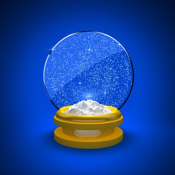 Snow globe with snow only against a blue background
