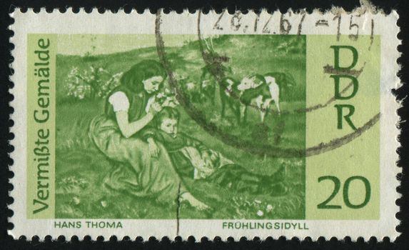 GERMANY- CIRCA 1967: stamp printed by Germany, shows Spring Idyl, by Hans Thoma, circa 1967.