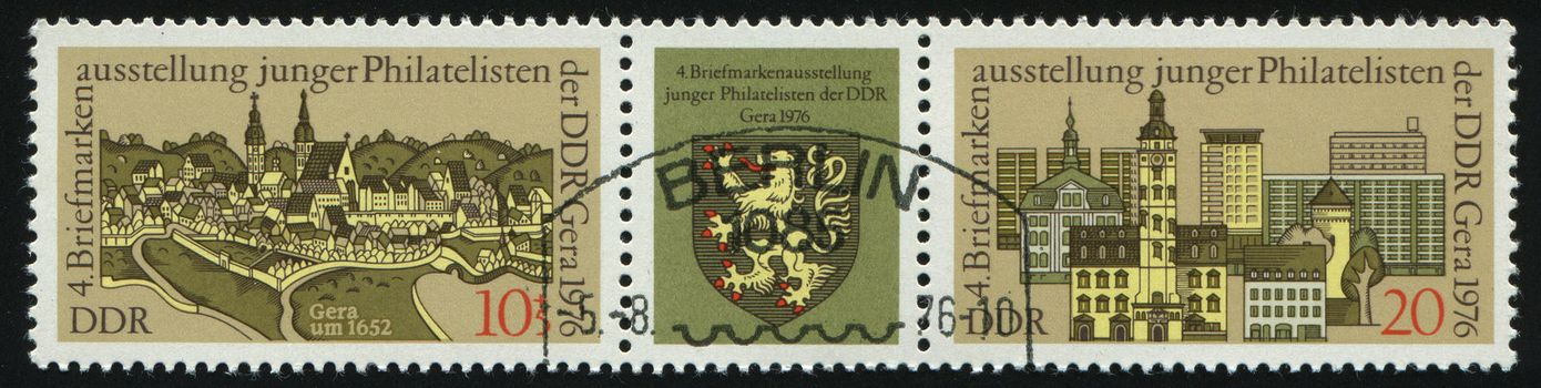 GERMANY- CIRCA 1976: stamp printed by Germany, shows View of Gera, circa 1976.