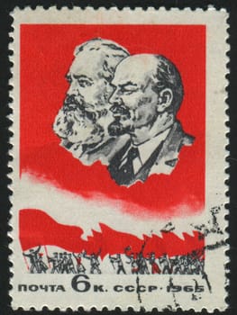 RUSSIA - CIRCA 1965: stamp printed by Russia, shows portrait Marx, Lenin, circa 1965.