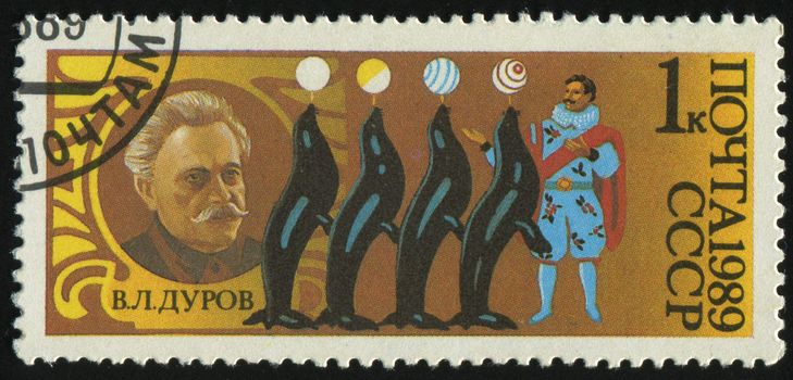 RUSSIA - CIRCA 1989: stamp printed by Russia, shows  Durov, clown and trainer, circa 1989.