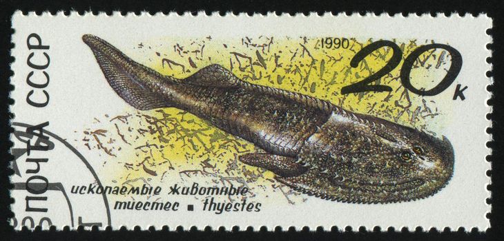 RUSSIA - CIRCA 1990: stamp printed by Russia, shows  Prehistoric Animals, Thyestes, circa 1990.