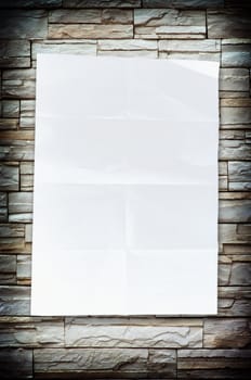 Empty white Crumpled paper on stone texture wall  background  verical