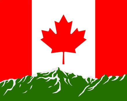 Mountains with flag of Canada