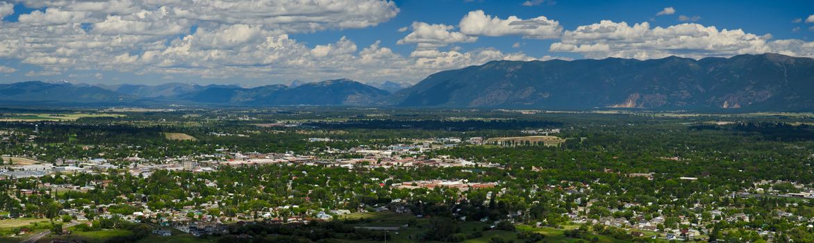 Aerial view of Kalispell and the Flathead Valley from Lone Pine State Park, Flathead County, Montana, USA