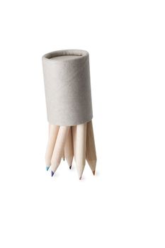 Upside-down colored pencils  on a white background