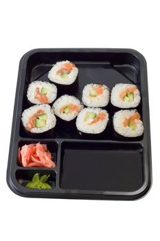 Sushi japanese food at table  on white background