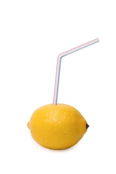 A Lemon fruit with pipe on white background