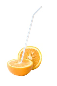 Juicy oranges with cocktail pipe isolated on white