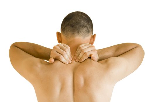 young man having neck ache making massage