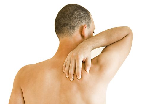 young man having neck ache making massage