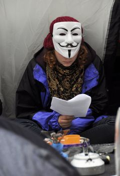 LONDON - OCTOBER 27: Occupy London encampment at St Paul's Cathedral on October 27, 2011 in London. Occupy London is a peaceful demonstration against economic inequality and social injustice.