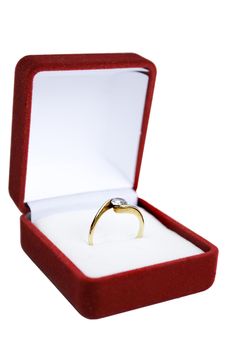 shiny engagement ring in red box isolated